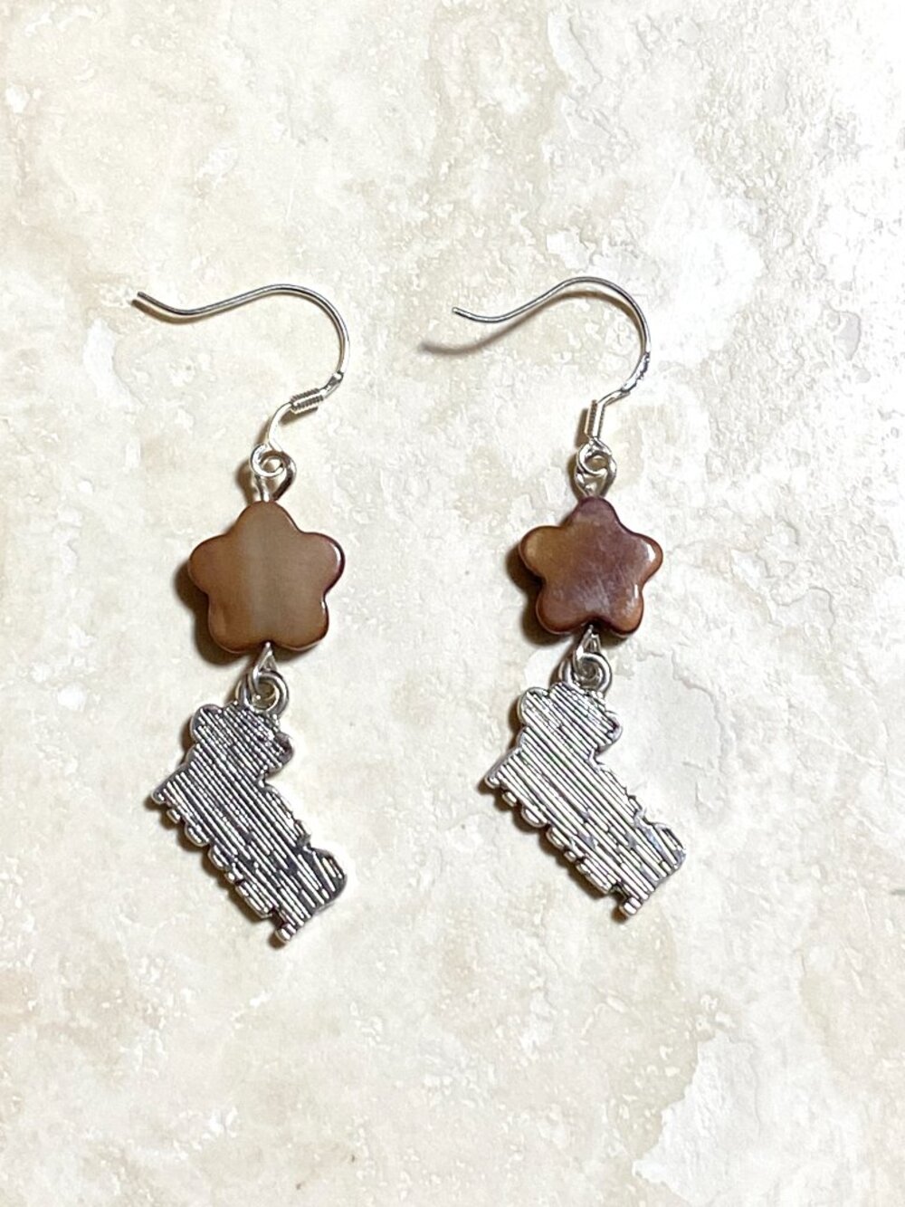 2/$20, Dark Mother of Pearl Flower & Cat Person Earrings w/ Sterling Silver Hook - Picture 3 of 7